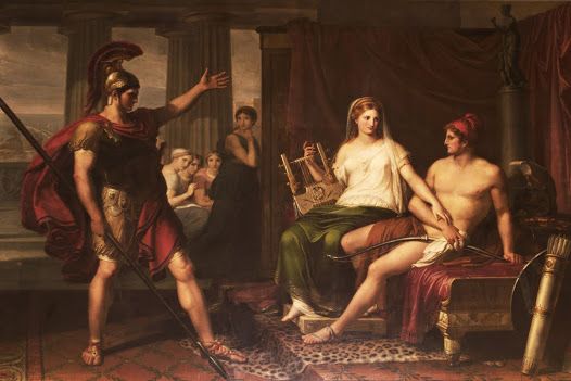 Hector quở trách lối sống tiệc tùng của Paris - tranh của Pietro Benvenuti